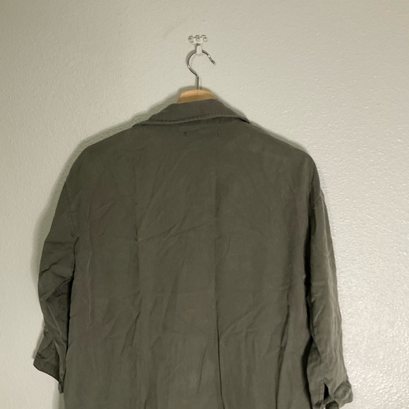 ZARA Trafaluc TRF Olive Oversized Shirt Dress w/ Frill Ruffle Small Lagenlook - Picture 10 of 10